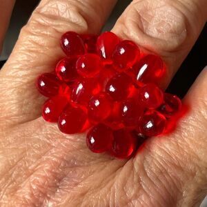 Fabulous Vintage Red Beaded Ring - Elasticated beaded around finger!